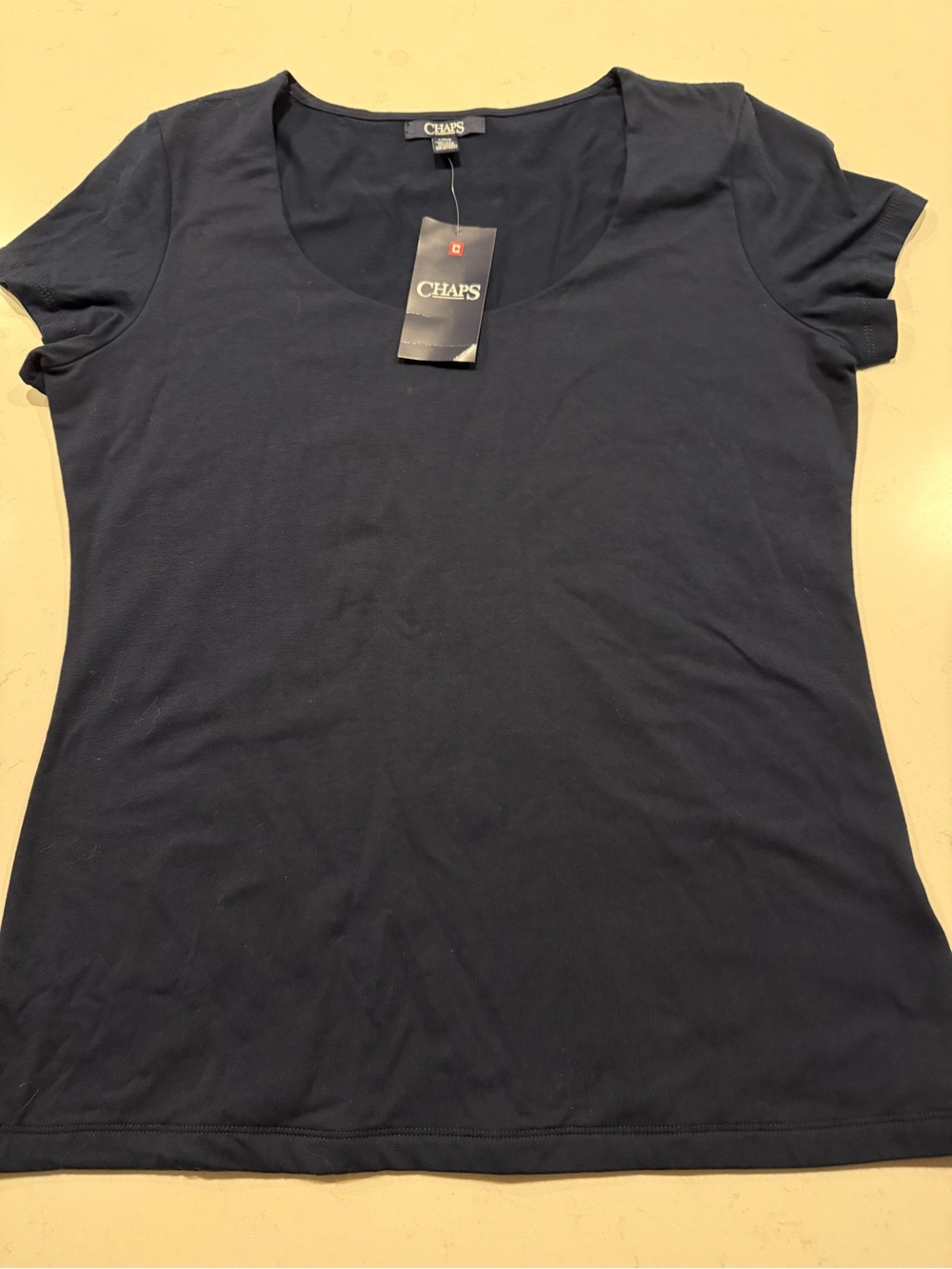 New Chaps Womens Sz L Scoop Neck T Shirt Navy Blue Cotton Casual Minimalist
